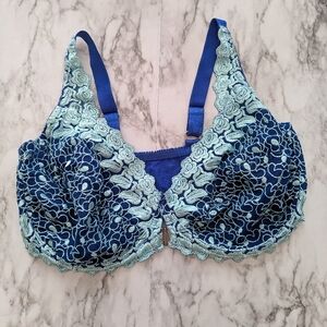 Amoureuse Plus Size Bra Embroidered Front Closure Bra Blue size 38DDD